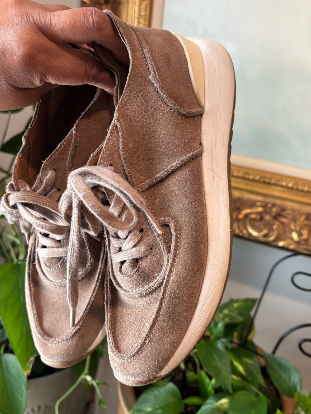 LUCKY Brand Taupe Suede Lace-Up Sneakers
